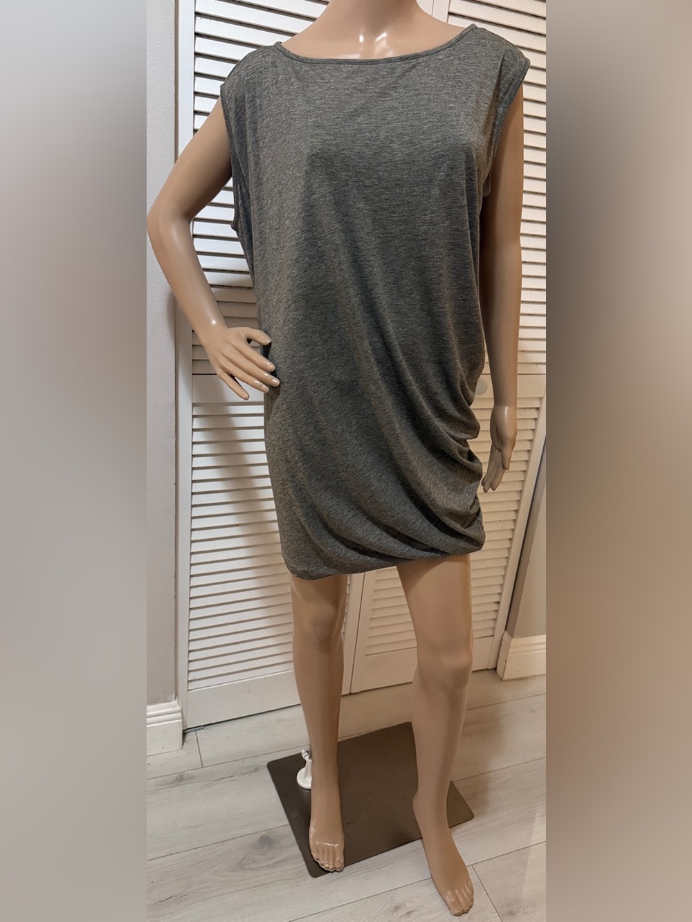 AllSaints Draped Mini Dress – Heather Gray – Asymmetrical Ruched Hem